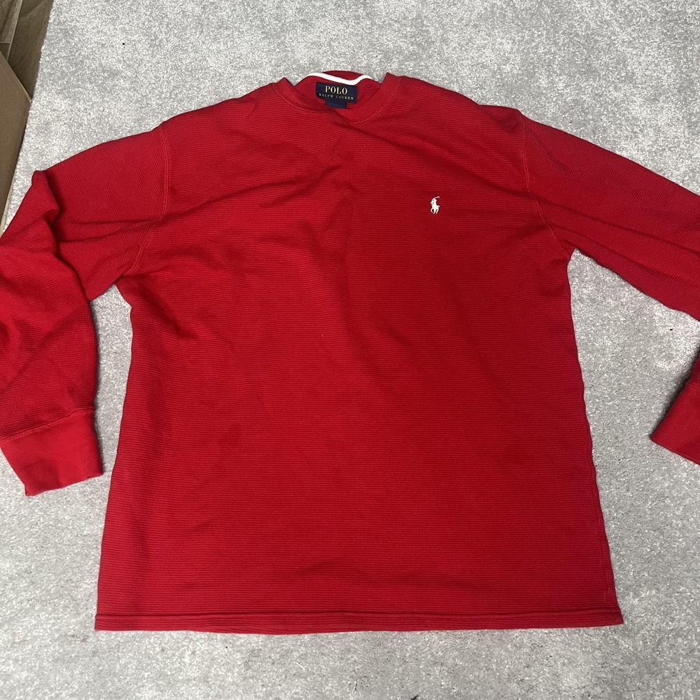 Polo Ralph Lauren Sweater Mens XL Red Waffle‎ Knit Thermal Long Sleeve Pony Logo